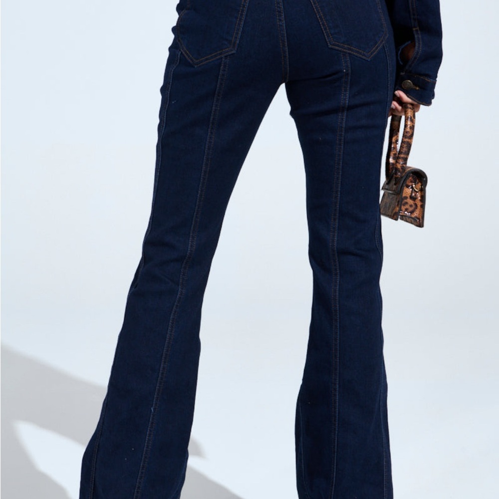 🔥 AKIRA That’s On Me Navy Eyelet Denim Jean Set - Picture 9 of 10
